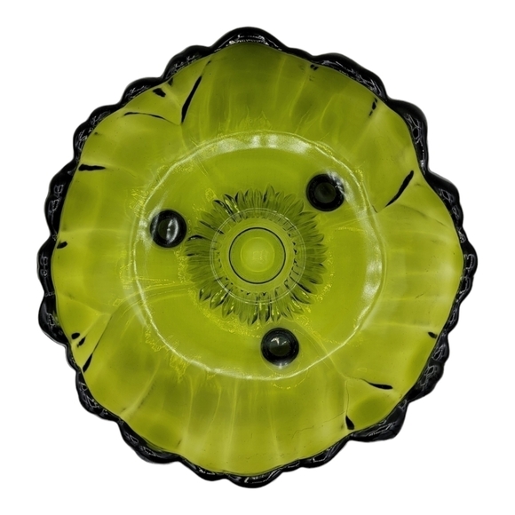 Vintage Indiana Glass Olive Green Footed Bowl - Picture 5 of 14